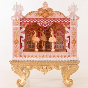 Candyland Opera χριστουγεννιάτικη διακοσμητική παράσταση με μπαλαρίνες σε ροζ απόχρωση από πολυρεζίνη με ενσωματωμένο φωτισμό μουσική και κίνηση 24x23x29 εκ