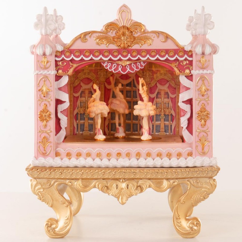 Candyland Opera χριστουγεννιάτικη διακοσμητική παράσταση με μπαλαρίνες σε ροζ απόχρωση από πολυρεζίνη με ενσωματωμένο φωτισμό μουσική και κίνηση 24x23x29 εκ