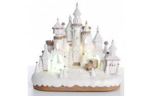 Cream Castle χριστουγεννιάτικο παραμυθένιο κάστρο σε λευκή απόχρωση με ενσωματωμένη μουσική και κίνηση 36x26x34 εκ