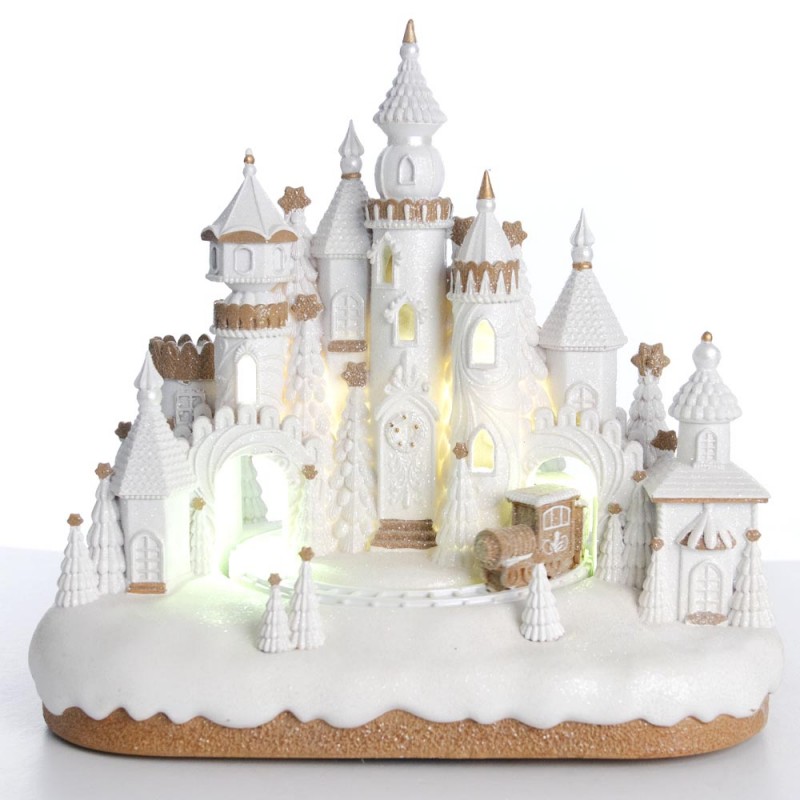 Cream Castle χριστουγεννιάτικο παραμυθένιο κάστρο σε λευκή απόχρωση με ενσωματωμένη μουσική και κίνηση 36x26x34 εκ