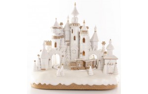 Cream Castle χριστουγεννιάτικο παραμυθένιο κάστρο σε λευκή απόχρωση με ενσωματωμένη μουσική και κίνηση 36x26x34 εκ