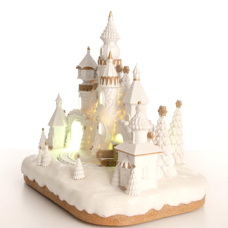 Cream Castle χριστουγεννιάτικο παραμυθένιο κάστρο σε λευκή απόχρωση με ενσωματωμένη μουσική και κίνηση 36x26x34 εκ