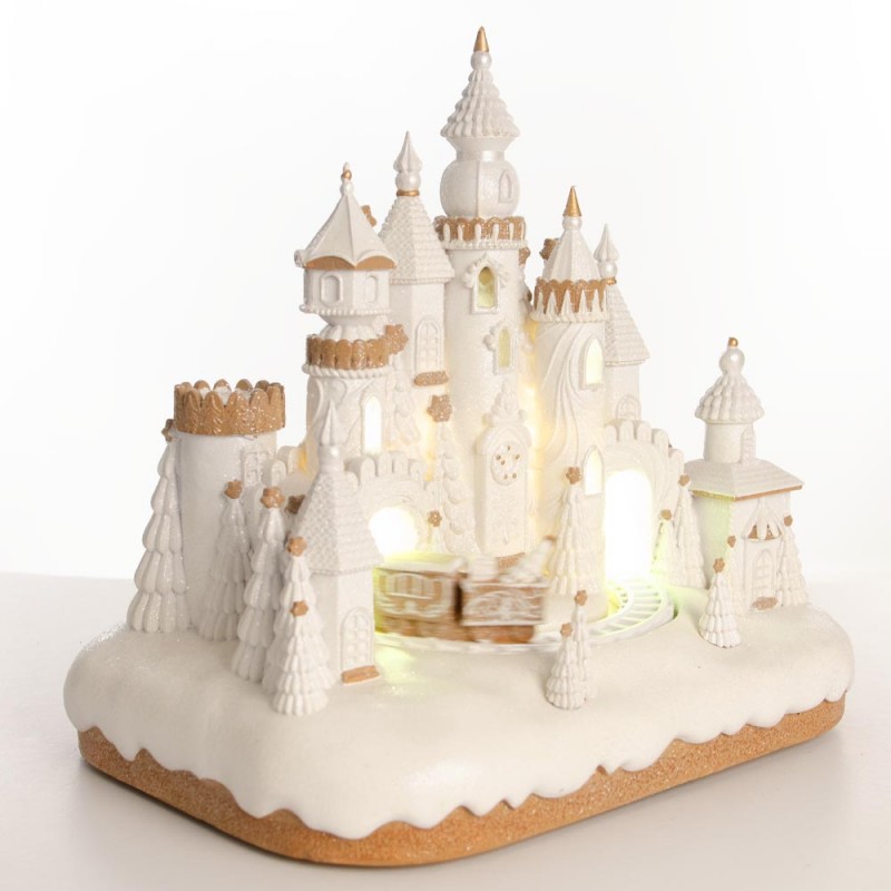 Cream Castle χριστουγεννιάτικο παραμυθένιο κάστρο σε λευκή απόχρωση με ενσωματωμένη μουσική και κίνηση 36x26x34 εκ