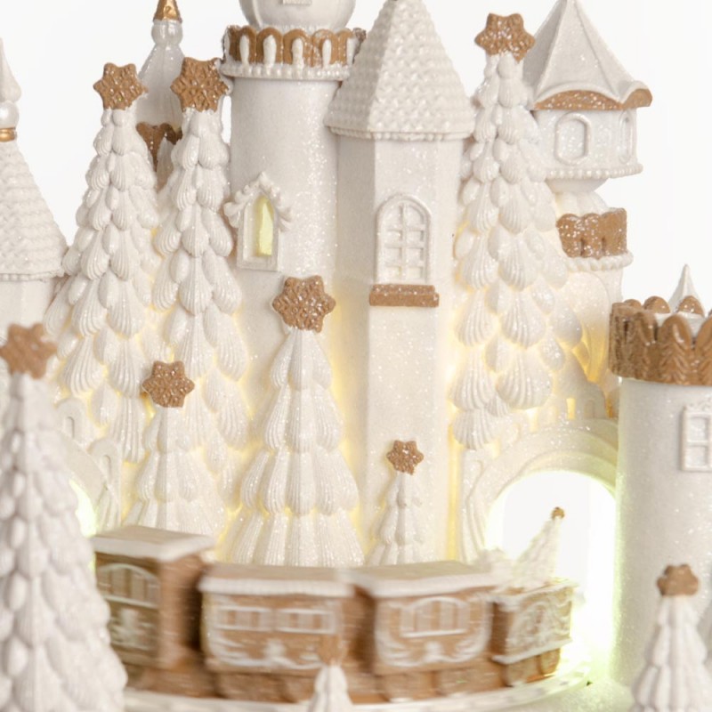 Cream Castle χριστουγεννιάτικο παραμυθένιο κάστρο σε λευκή απόχρωση με ενσωματωμένη μουσική και κίνηση 36x26x34 εκ