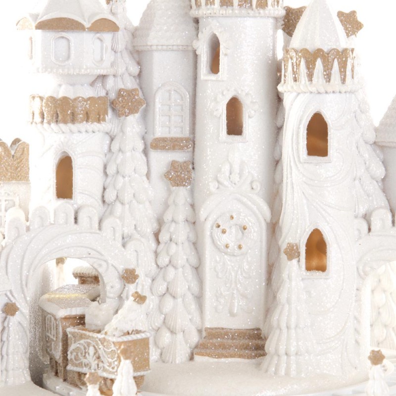 Cream Castle χριστουγεννιάτικο παραμυθένιο κάστρο σε λευκή απόχρωση με ενσωματωμένη μουσική και κίνηση 36x26x34 εκ