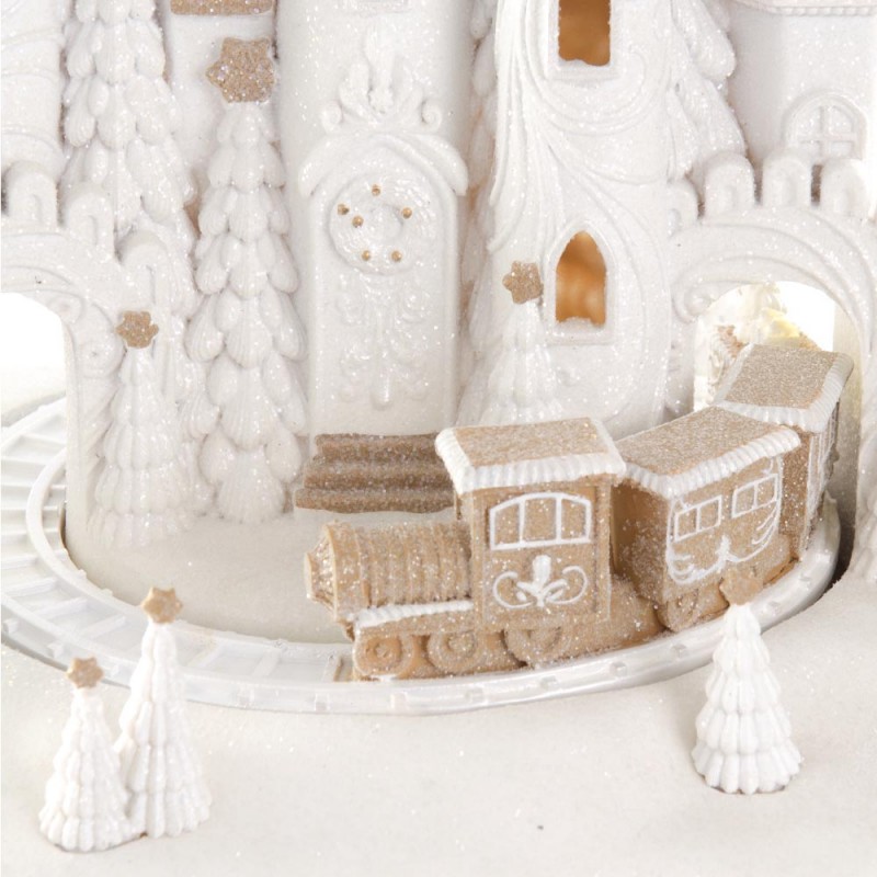 Cream Castle χριστουγεννιάτικο παραμυθένιο κάστρο σε λευκή απόχρωση με ενσωματωμένη μουσική και κίνηση 36x26x34 εκ