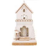 Cream House χριστουγεννιάτικο παραμυθένιο σπίτι σε λευκή απόχρωση με ενσωματωμένο φωτισμό μουσική και κίνηση 26x23x47 εκ