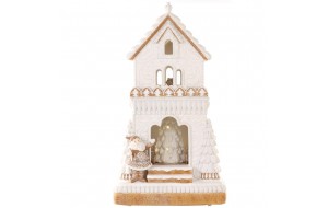 Cream House χριστουγεννιάτικο παραμυθένιο σπίτι σε λευκή απόχρωση με ενσωματωμένο φωτισμό μουσική και κίνηση 26x23x47 εκ