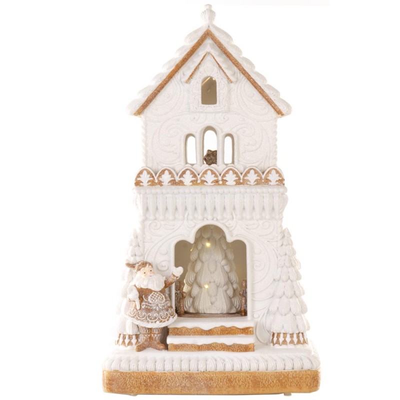 Cream House χριστουγεννιάτικο παραμυθένιο σπίτι σε λευκή απόχρωση με ενσωματωμένο φωτισμό μουσική και κίνηση 26x23x47 εκ