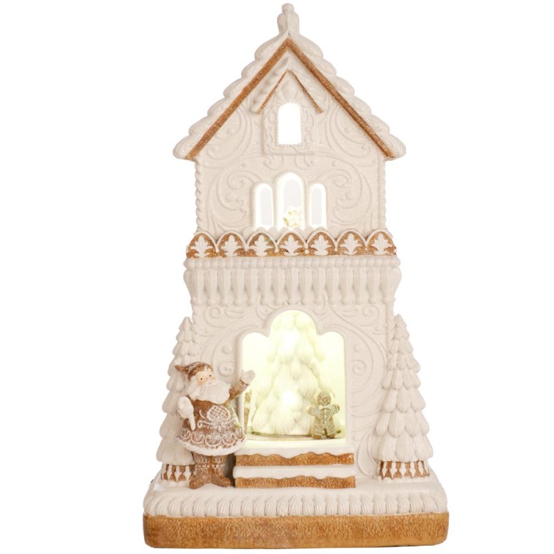 Cream House χριστουγεννιάτικο παραμυθένιο σπίτι σε λευκή απόχρωση με ενσωματωμένο φωτισμό μουσική και κίνηση 26x23x47 εκ