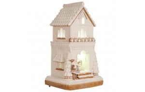 Cream House χριστουγεννιάτικο παραμυθένιο σπίτι σε λευκή απόχρωση με ενσωματωμένο φωτισμό μουσική και κίνηση 26x23x47 εκ