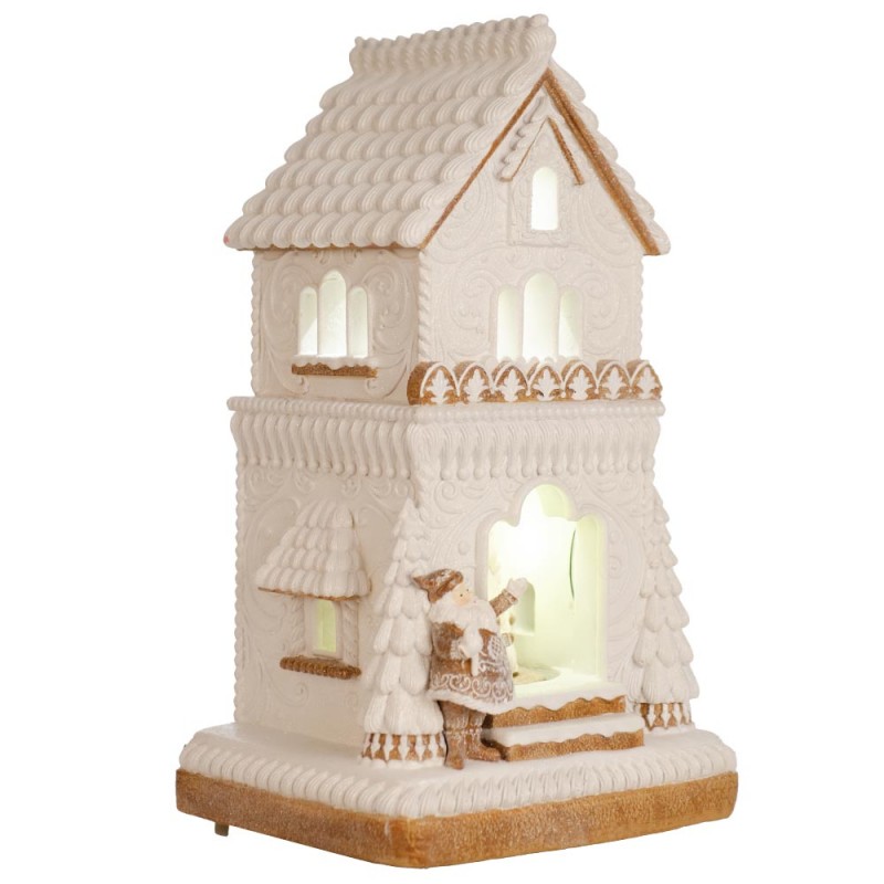 Cream House χριστουγεννιάτικο παραμυθένιο σπίτι σε λευκή απόχρωση με ενσωματωμένο φωτισμό μουσική και κίνηση 26x23x47 εκ