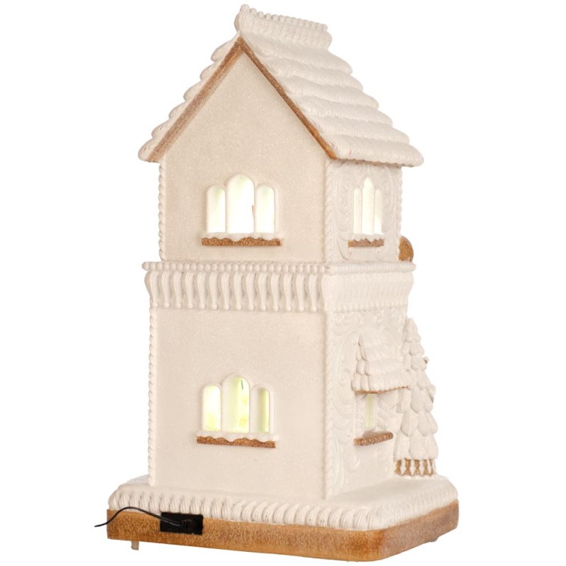 Cream House χριστουγεννιάτικο παραμυθένιο σπίτι σε λευκή απόχρωση με ενσωματωμένο φωτισμό μουσική και κίνηση 26x23x47 εκ
