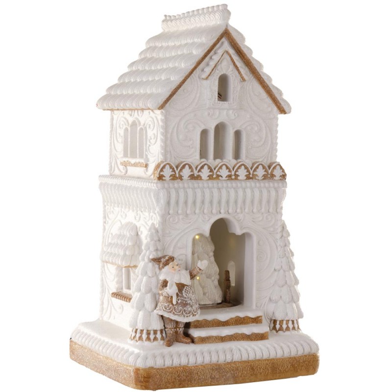 Cream House χριστουγεννιάτικο παραμυθένιο σπίτι σε λευκή απόχρωση με ενσωματωμένο φωτισμό μουσική και κίνηση 26x23x47 εκ