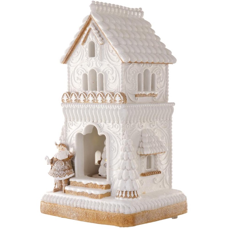 Cream House χριστουγεννιάτικο παραμυθένιο σπίτι σε λευκή απόχρωση με ενσωματωμένο φωτισμό μουσική και κίνηση 26x23x47 εκ