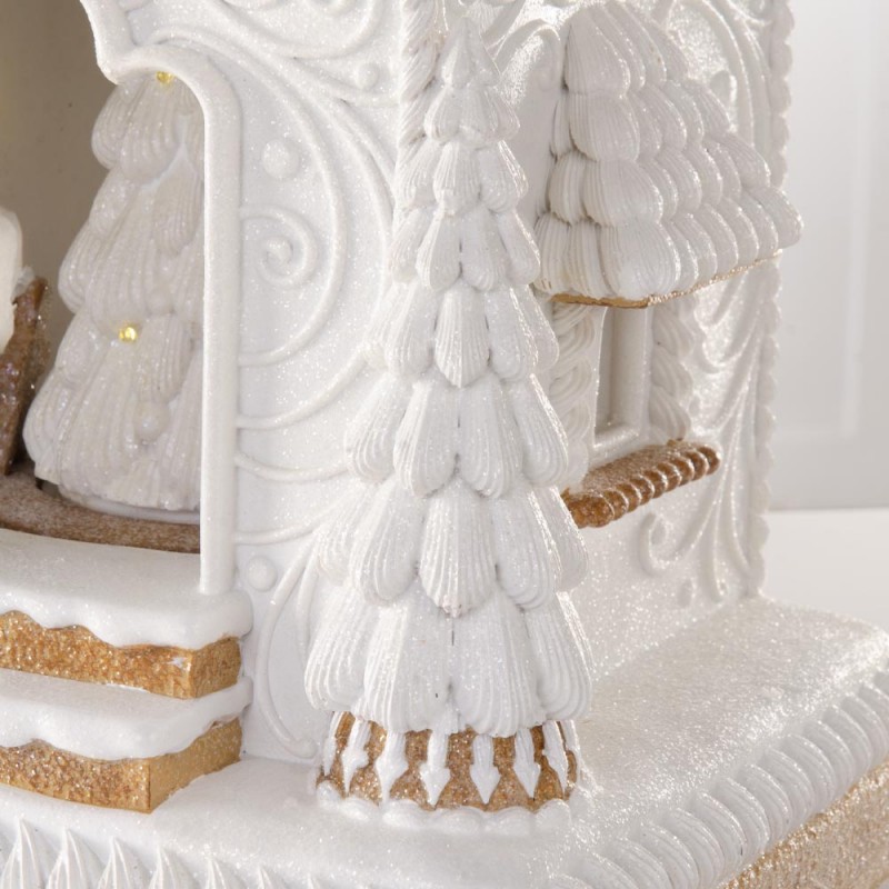 Cream House χριστουγεννιάτικο παραμυθένιο σπίτι σε λευκή απόχρωση με ενσωματωμένο φωτισμό μουσική και κίνηση 26x23x47 εκ