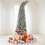 Elf's Hat Pre-Lit Flocked χριστουγεννιάτικο δέντρο με πράσινα χιονισμένα φύλλα PVC γυρτή κορυφή και 290 ενσωματωμένα LED με ύψος 210 εκ