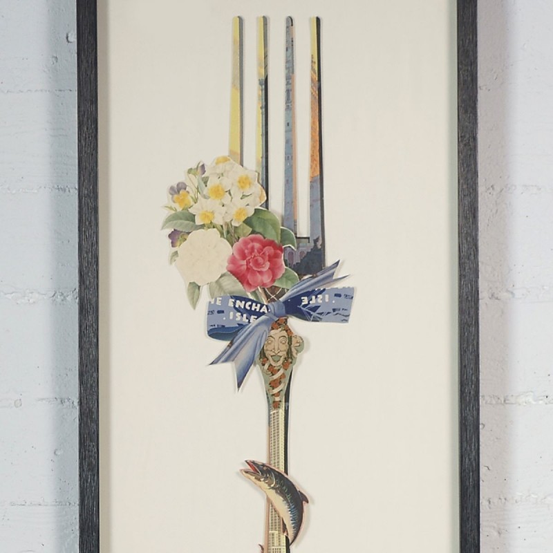 Τρισδιάστατος πίνακας πολύχρωμος με κολλάζ και θέμα το Πιρούνι 40x90 εκ