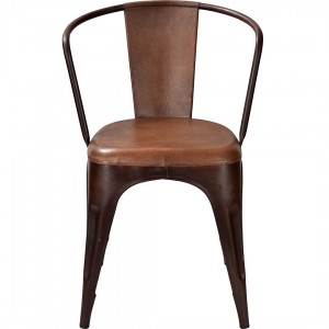 Lining μεταλλική καρέκλα σε μπρονζέ χρώμα με δερμάτινο καφέ κάθισμα 54x47x80 εκ