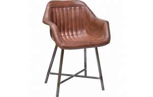 Icon μεταλλική καρέκλα με μπράτσα και δερμάτινο κάθισμα σε καφέ χρώμα 48x61x82 εκ