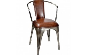 Lining μεταλλική καρέκλα σε ασημί χρώμα με δερμάτινο καφέ κάθισμα 47x54x80 εκ