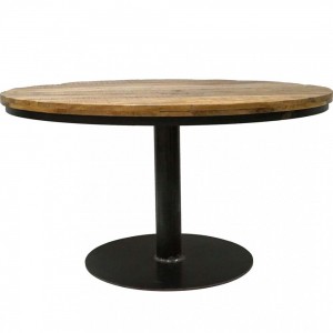 Jack στρογγυλό τραπέζι με επιφάνεια από ξύλο μάνγκο σε φυσική απόχρωση και μαύρη μεταλλική βάση 140x75 εκ