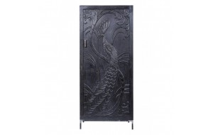 Peacock ξύλινη ντουλάπα σε μαύρο χρώμα με χειροποίητο ανάγλυφο σχέδιο στην πόρτα 72x44x167 εκ