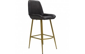 Comfort μεταλλικό σκαμπό μπαρ με δερμάτινο κάθισμα σε μαύρο χρώμα και βάση σε χρυσή απόχρωση 45x58x105