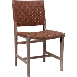 James ξύλινη καρέκλα με δερμάτινο κάθισμα σε καφέ χρώμα 52x46x84 εκ