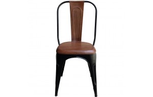 Living μεταλλική καρέκλα σε μαύρη απόχρωση με καφέ δερμάτινο κάθισμα 41x51x95 εκ