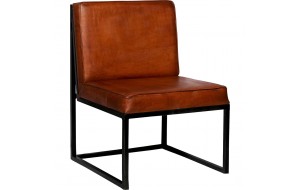 Perry πολυθρόνα με δερμάτινο κάθισμα σε καφέ χρώμα και μαύρη μεταλλική βάση 63x66x89 εκ