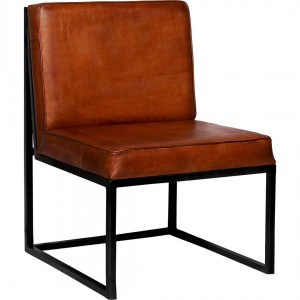 Perry πολυθρόνα με δερμάτινο κάθισμα σε καφέ χρώμα και μαύρη μεταλλική βάση 63x66x89 εκ