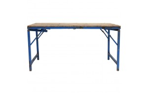 Τραπέζι με ρύθμιση ύψους με μπλε μεταλλική βάση και ξύλινη επιφάνεια σε φυσική απόχρωση 152x78x37-78 εκ