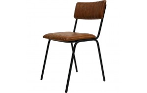 Μεταλλική καρέκλα με μαύρο σκελετό και δερμάτινο κάθισμα σε καφέ απόχρωση 46x52x78 εκ