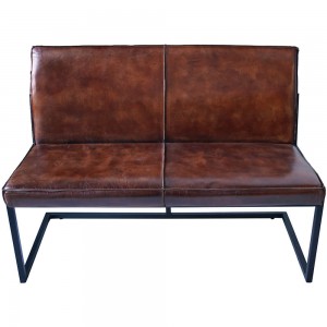 Helen διθέσιος καναπές με δερμάτινο κάθισμα σε καφέ χρώμα και μαύρη μεταλλική βάση 122x54x85 εκ