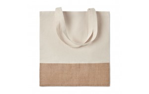 India Tote τσάντα για ψώνια από βαμβάκι με λεπτομέρειες από γιούτα σε φυσική απόχρωση 38x41 εκ