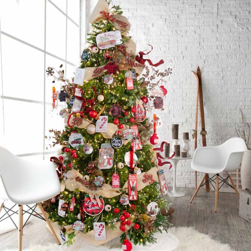 Rustic Nostalgic ολοκληρωμένη διακόσμηση Χριστουγεννιάτικου δέντρου με 120 στολίδια