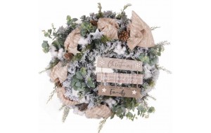 Warmest Wishes έτοιμο στολισμένο Χριστουγεννιάτικο στεφάνι χιονισμένο με λαμπάκια 60 εκ