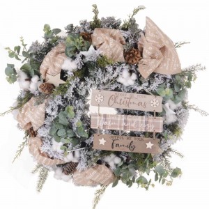 Warmest Wishes έτοιμο στολισμένο Χριστουγεννιάτικο στεφάνι χιονισμένο με λαμπάκια 60 εκ