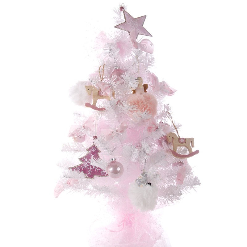 Christmas Lullaby For Her  έτοιμο στολισμένο mini λευκό Χριστουγεννιάτικο δεντράκι με λαμπάκια 60 εκ