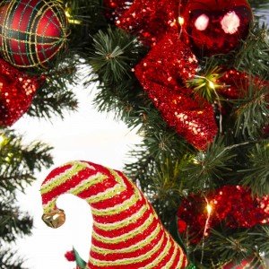 Follow the red Elf  Έτοιμο στολισμένο Χριστουγεννιάτικο στεφάνι με led φωτάκια 60 εκ