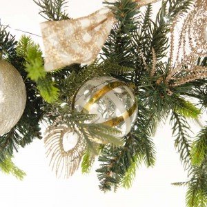 White and Gold Luxury Χριστουγεννιάτικη έτοιμη στολισμένη γιρλάντα mix με λαμπάκια 135 εκ