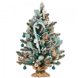 Little North Pole στολισμένο χριστουγεννιάτικο δέντρο με LED σε αποχρώσεις μέντας και πετρόλ, ξύλινες λεπτομέρειες και φωτάκια LED 75 εκ