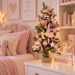 Pink Carousel φωτιζόμενο επιτραπέζιο χριστουγεννιάτικο δέντρο με LED και ροζ στολίδια 75 εκ