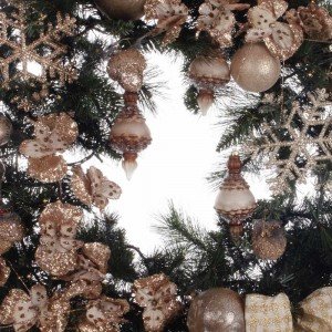  Έτοιμο στολισμένο Χριστουγεννιάτικο στεφάνι The Magic Pine mix πράσινο με led φωτάκια 90 εκ