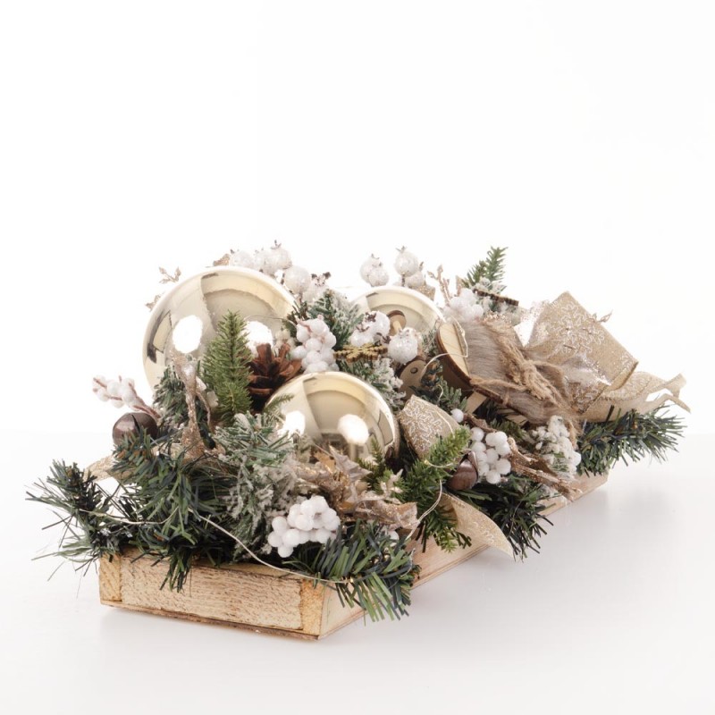 Golden Sleigh Χριστουγεννιάτικη επιτραπέζια σύνθεση με έλκηθρο και χρυσούς φιόγκους 50x28x16 εκ