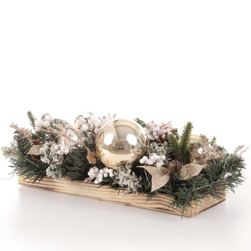 Golden Sleigh Χριστουγεννιάτικη επιτραπέζια σύνθεση με έλκηθρο και χρυσούς φιόγκους 50x28x16 εκ