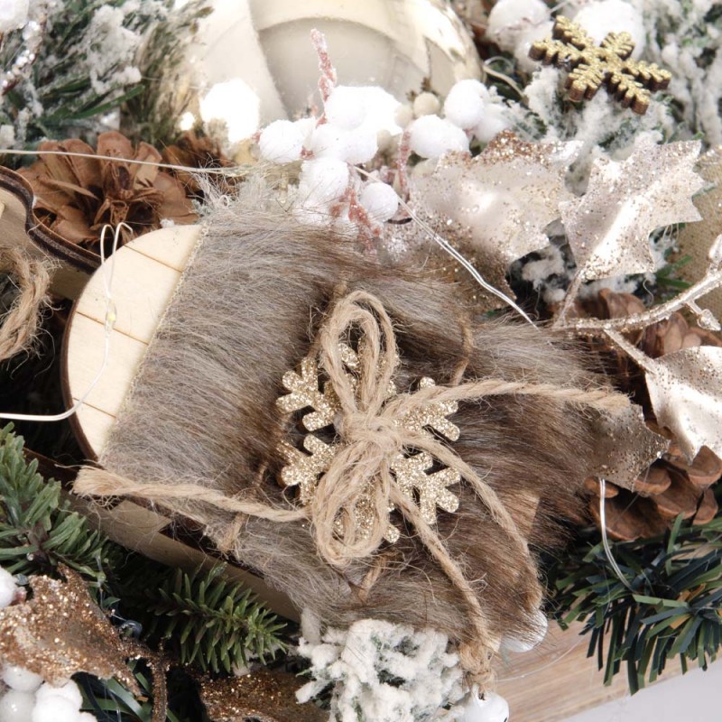 Golden Sleigh Χριστουγεννιάτικη επιτραπέζια σύνθεση με έλκηθρο και χρυσούς φιόγκους 50x28x16 εκ