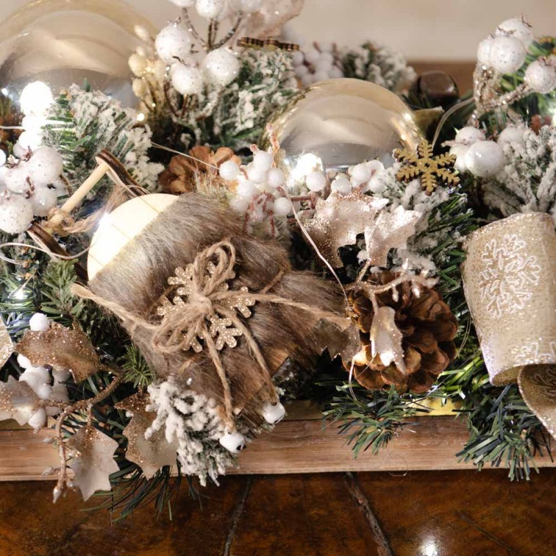 Golden Sleigh Χριστουγεννιάτικη επιτραπέζια σύνθεση με έλκηθρο και χρυσούς φιόγκους 50x28x16 εκ
