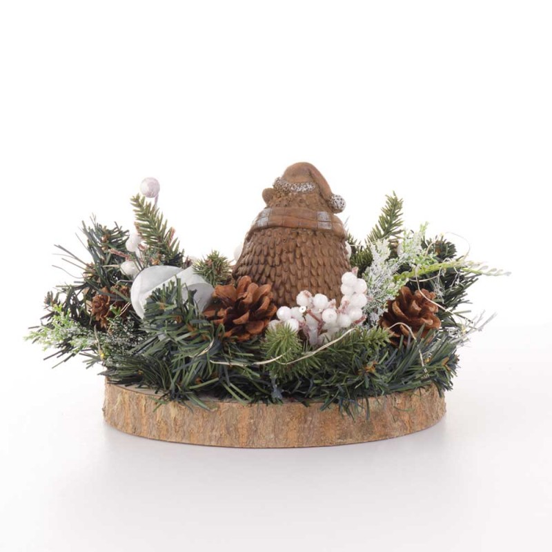 Festive Woods Χριστουγεννιάτικη επιτραπέζια σύνθεση με σκαντζοχοιράκι σε φυσικό ξύλινο κορμό 23x21x19 εκ